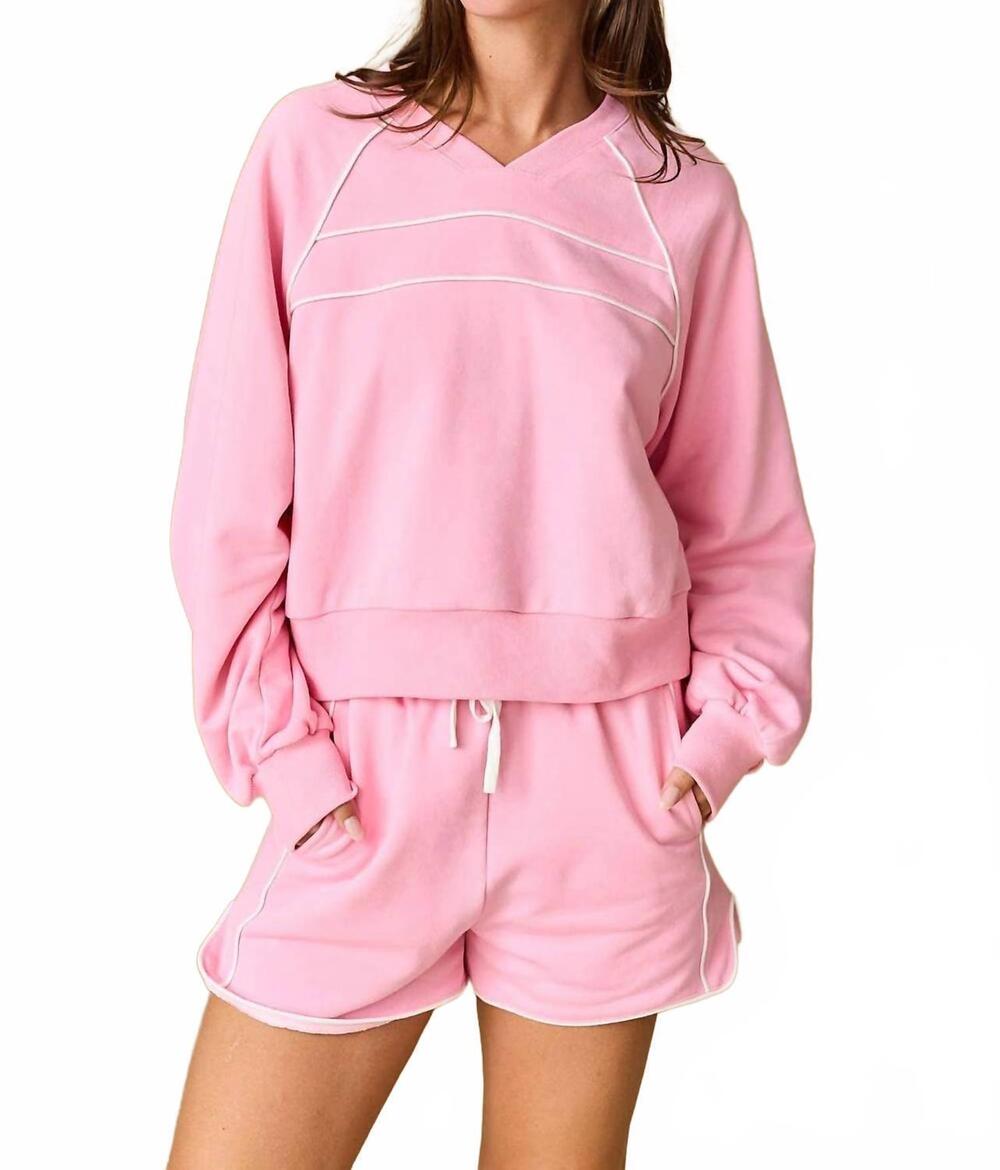 NEW PAPERMOON lyla piped short set in pink/white